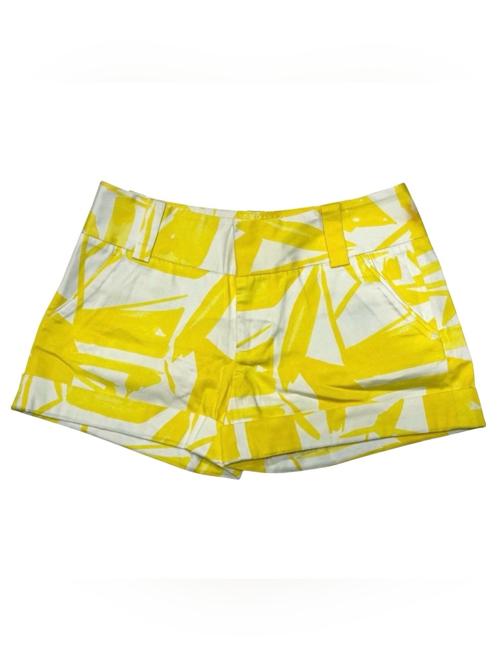 Alice + Olivia Cady Yellow White Abstract Cuffed Shorts Size 2